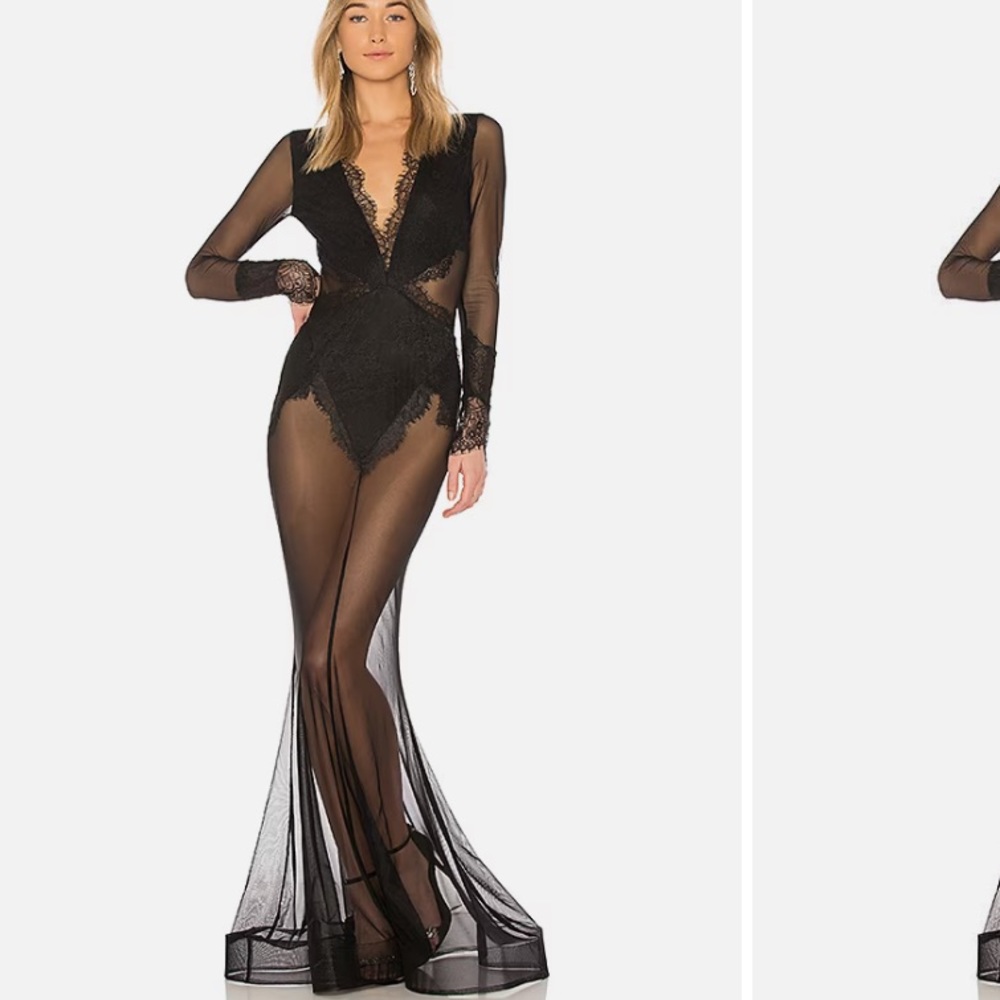 Michael Costello Lace Sheer Maxi Mermaid Dress